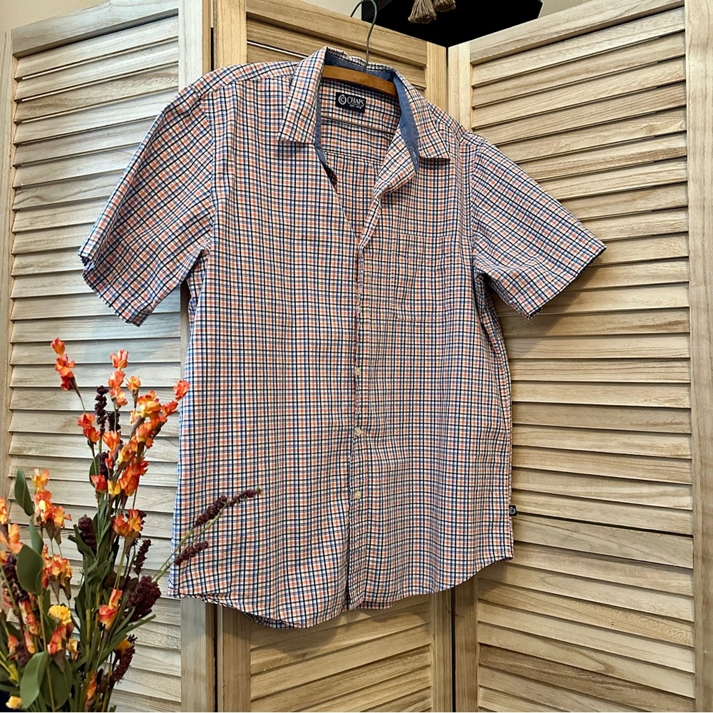 Men’s Chaps Casual Blue and Orange Plaid Shirt